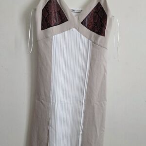 Zara Beige and White Dress with Snake Print Detail